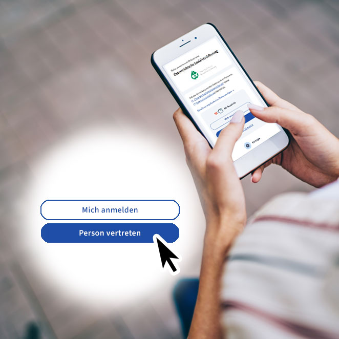 Person tippt am Smartphone auf Auswahl "Person vertreten"